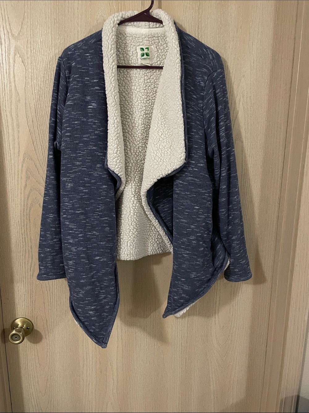 GreenTea Blue Open-Front Sherpa-Lined Cardigan